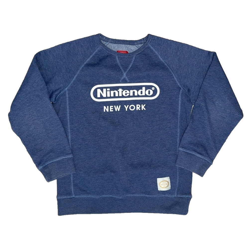 Nintendo World New York Kids L (14-16} Sleeve Blue Pullover Sweatshirt Mario